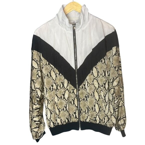Missguided Womens 6 Zip Up Colorblock Windbreaker Jacket Black White Snake Print - Picture 1 of 4